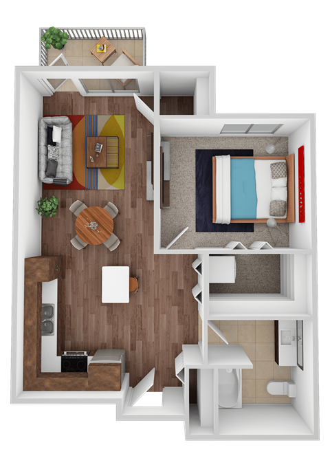 Floor plan for 1 bed, 1 bath, 641 sqft